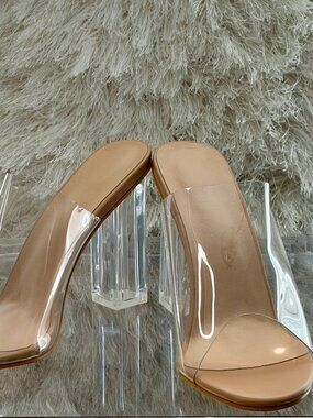 Clear Open Round Toe Block Heel Slip On Sandals- Size 10 (New)